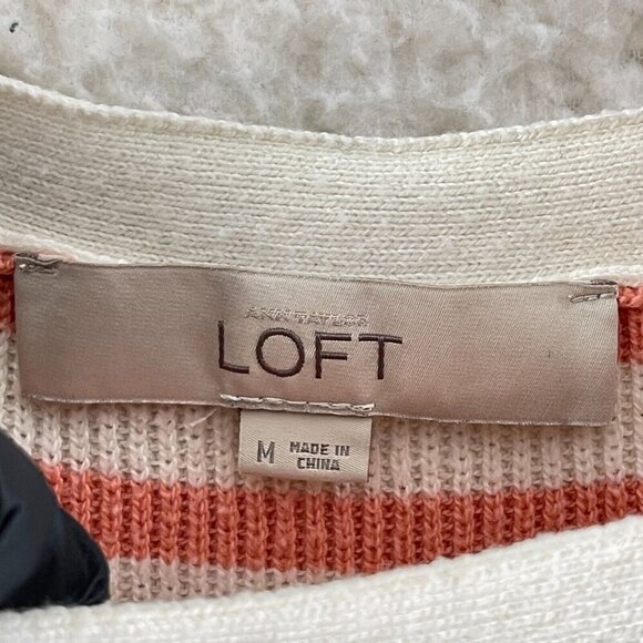 Ann Taylor LOFT Orange Striped Knit Pullover Sweater Womens Crew Neck Size M - Picture 9 of 13